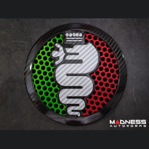 Alfa Romeo 4C Carbon Fiber Speaker Grill Covers - Alfa Logo in Italian Colors